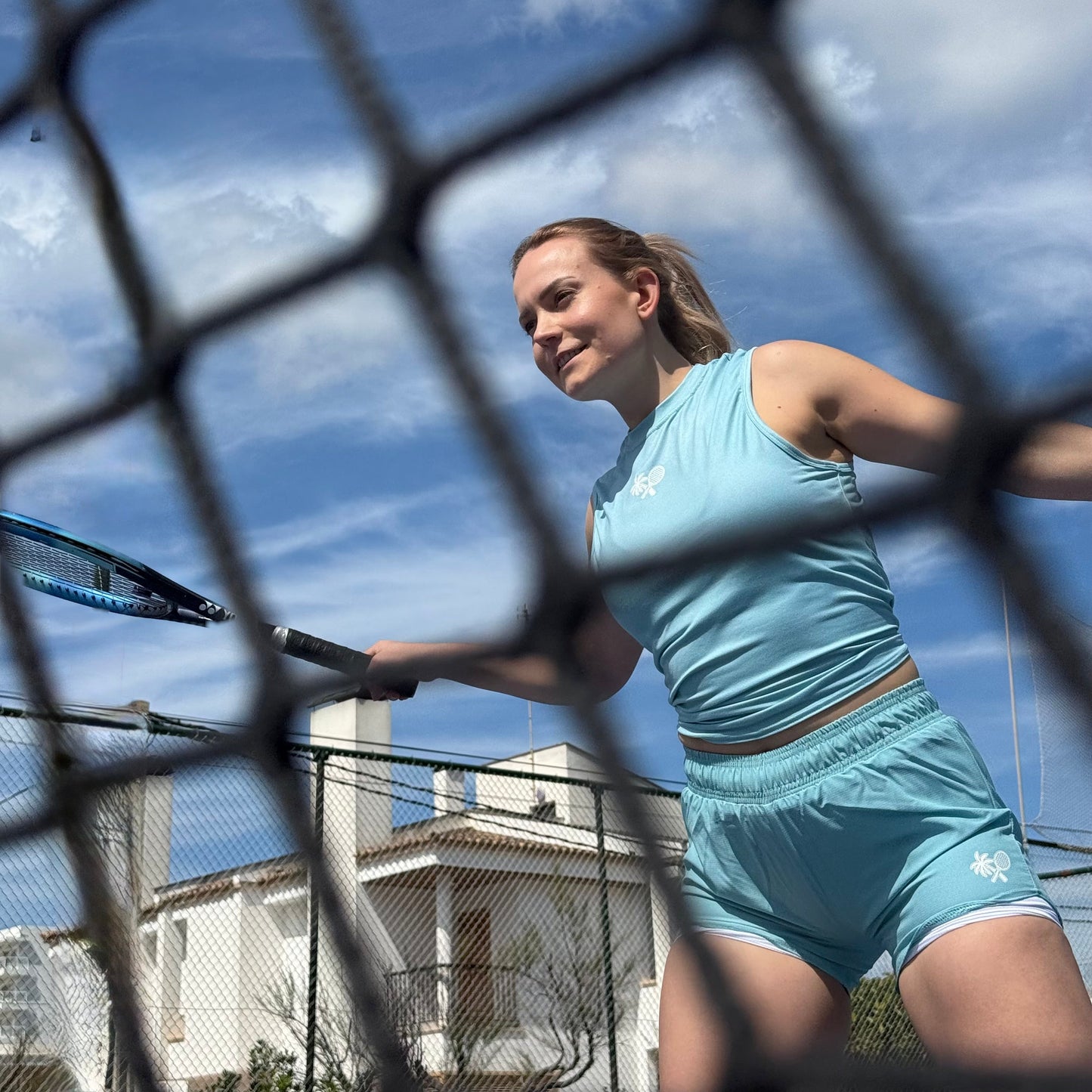 Women’s Tie Break Court Tank - Aqua Marine / White