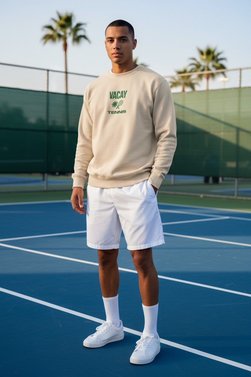 Tennis Club Crew Sweatshirt Unisex (Sand/Deep Green)