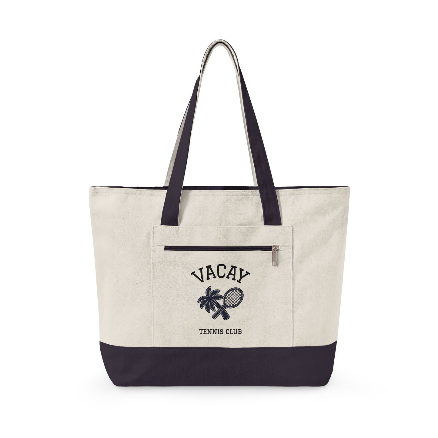Vacay Tennis Palm Canvas Tote — Zippered Tennis Bag