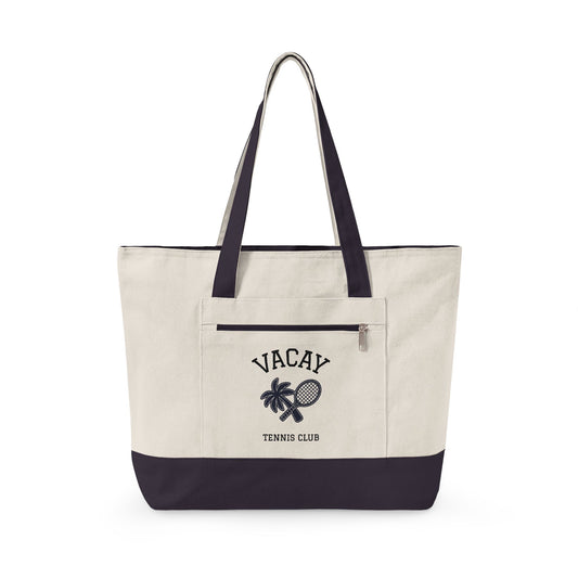 Vacay Tennis Palm Canvas Tote — Zippered Tennis Bag