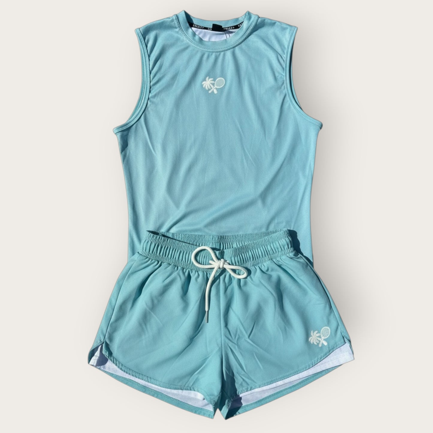 2 in 1 Compression Ultra Court Shorts Womens - Aqua Marine / White