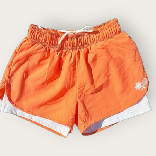 2 in 1 Compression Ultra Court Shorts Womens - Coral / White