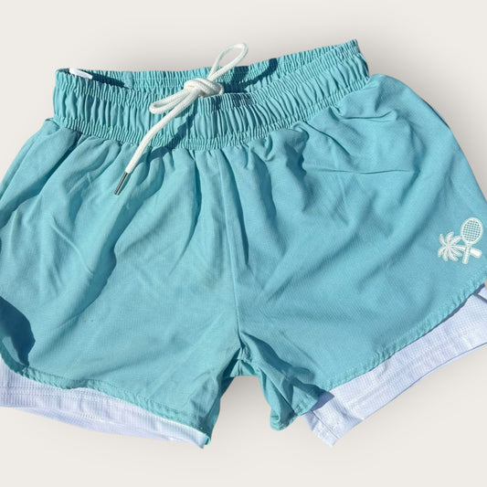 2 in 1 Compression Ultra Court Shorts Womens - Aqua Marine / White
