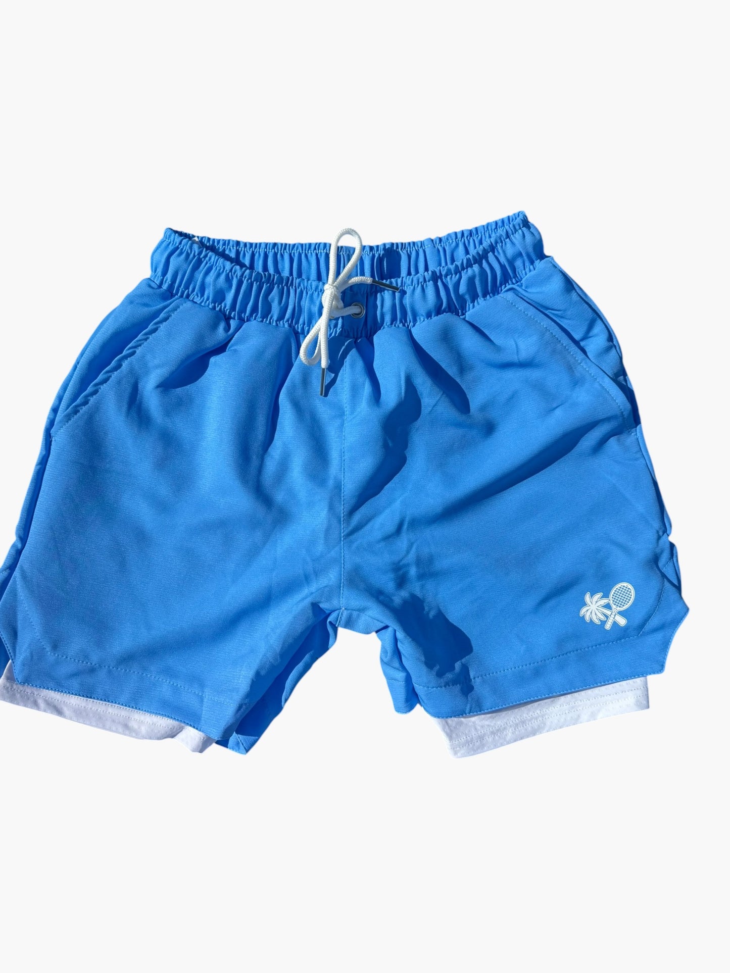 2 in 1 Performance Ultra Mens Shorts - Sky Blue / White