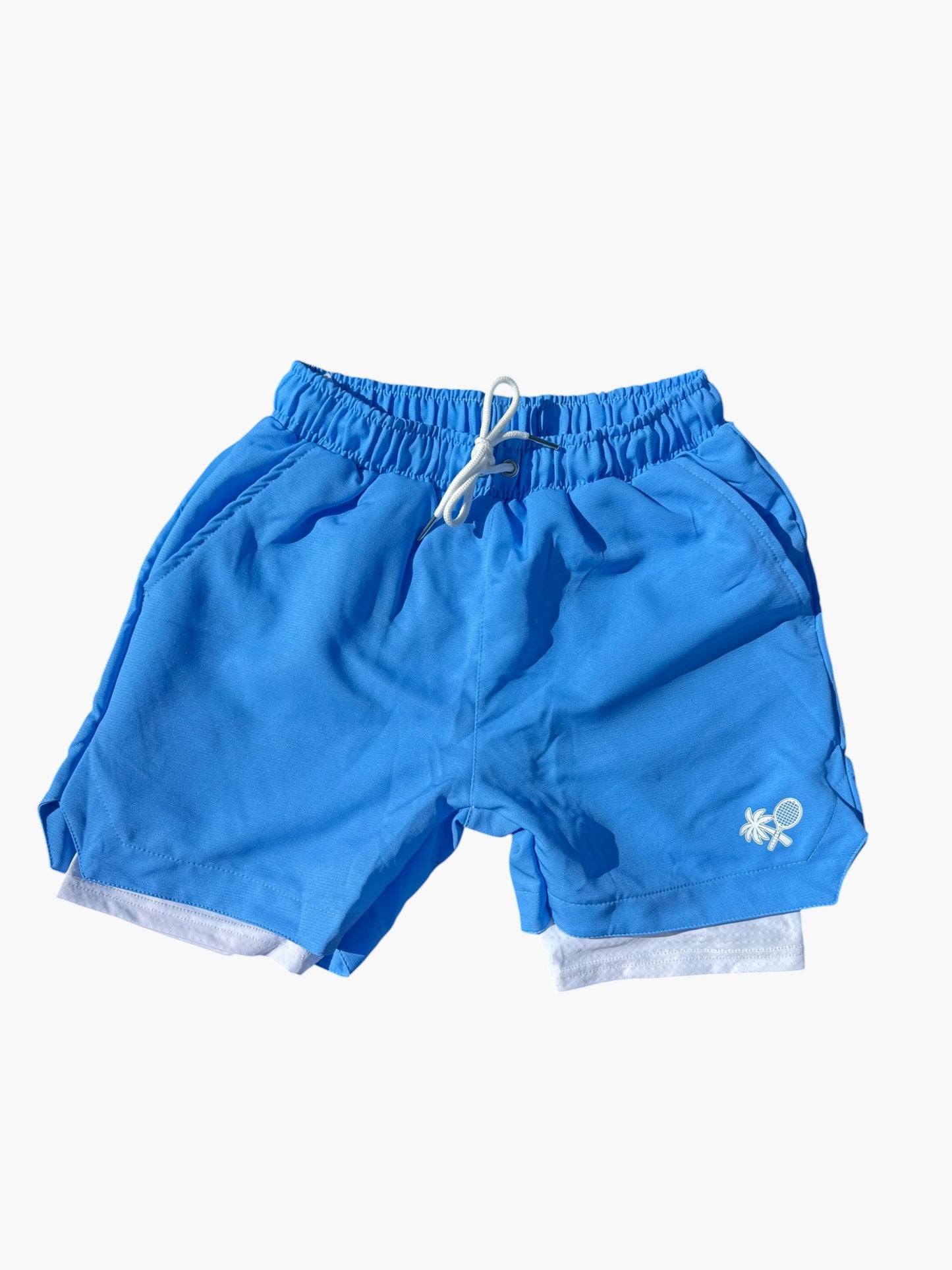 2 in 1 Performance Ultra Mens Shorts - Sky Blue / White