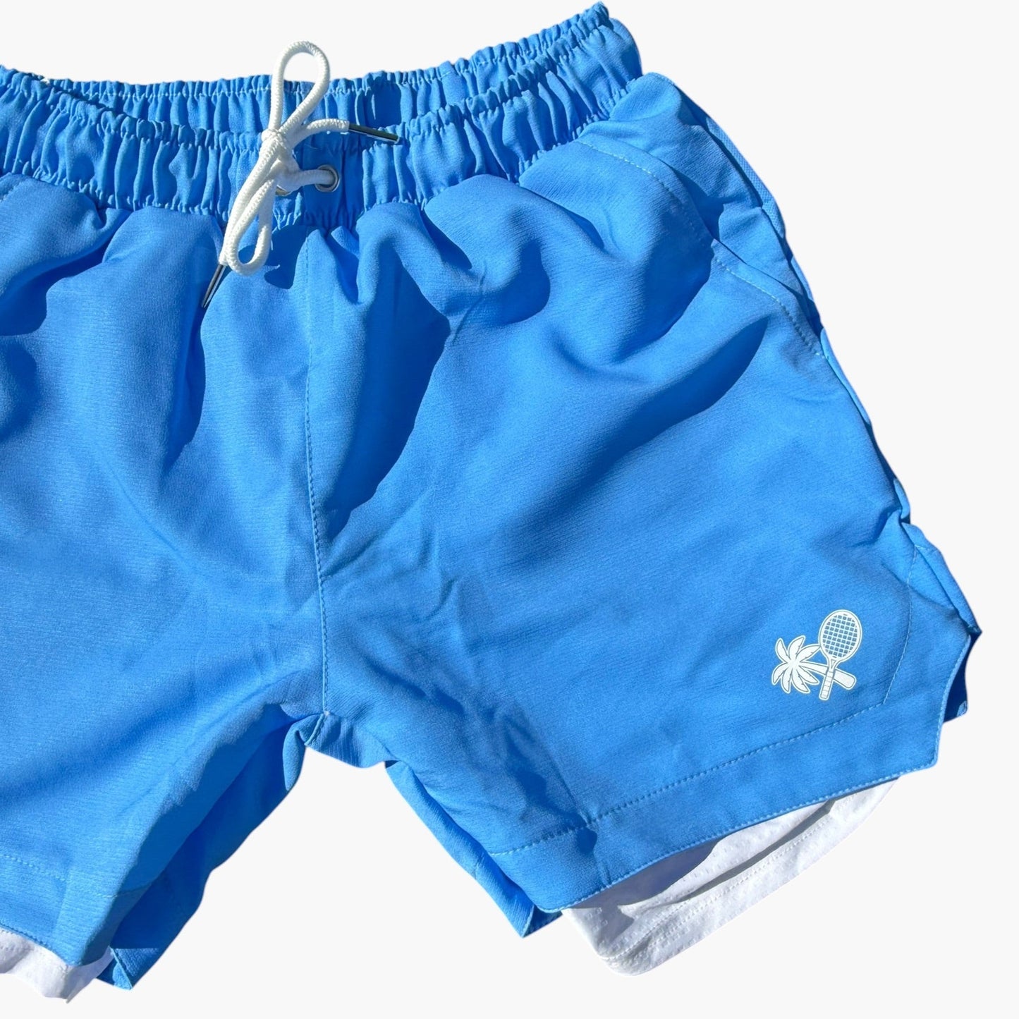 2 in 1 Performance Ultra Mens Shorts - Sky Blue / White