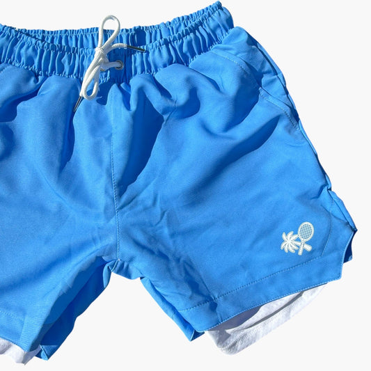 2 in 1 Performance Ultra Mens Shorts - Sky Blue / White