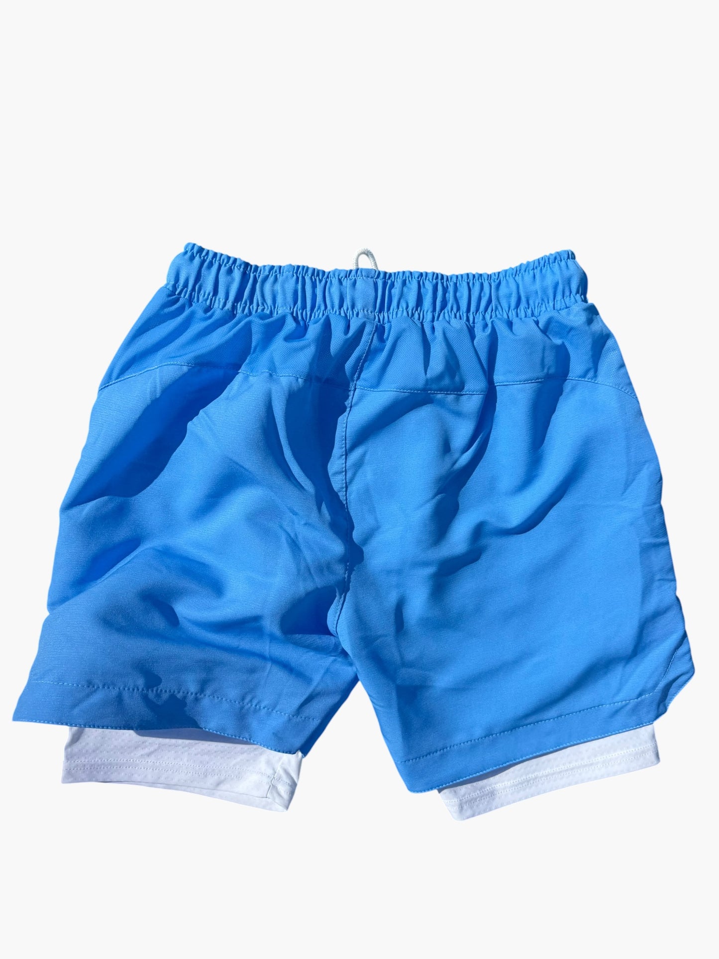 2 in 1 Performance Ultra Mens Shorts - Sky Blue / White
