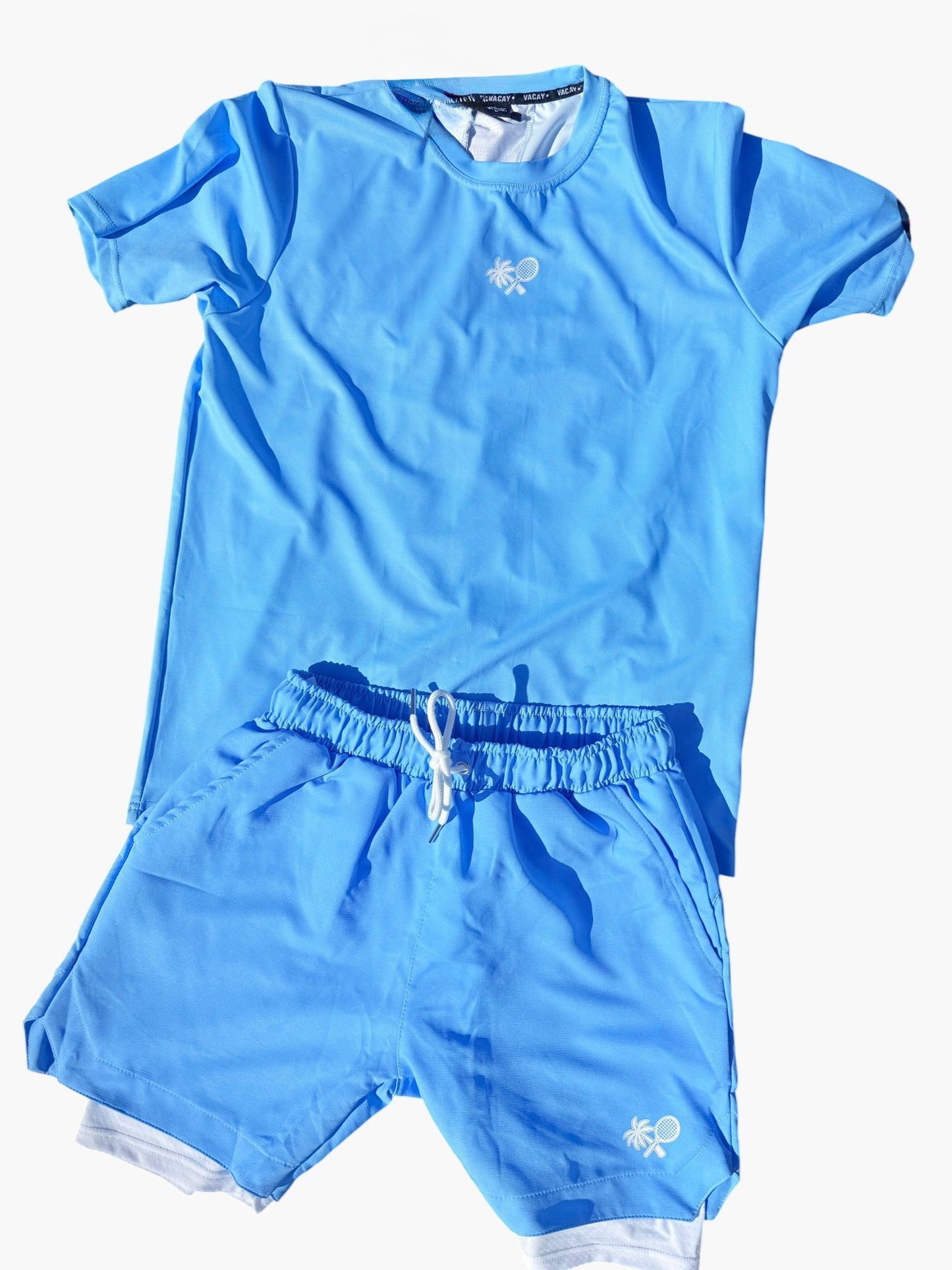 2 in 1 Performance Ultra Mens Shorts - Sky Blue / White
