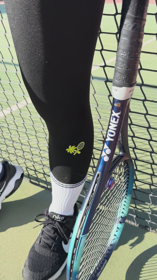 Women's High Rise Training Leggings 7/8 - Pure Black / Yellow